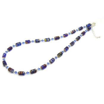 Royal Blue Beaded Millefiori Floral Pattern Necklace Royal Blue Beaded Millefiori Floral Pattern Necklace